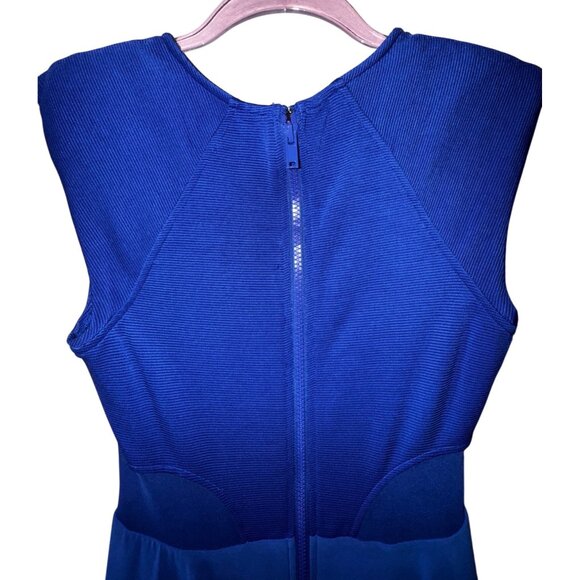 Bebe‎ Royal Blue Mesh Cutout High Low Cocktail Dress Small Sexy Classic Y2K Cute - Picture 3 of 6